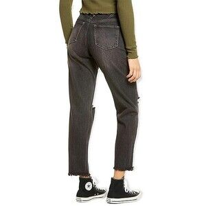 Black Ripped Cropped Mom Jeans High Waisted Structured Denim by bp Women's 26